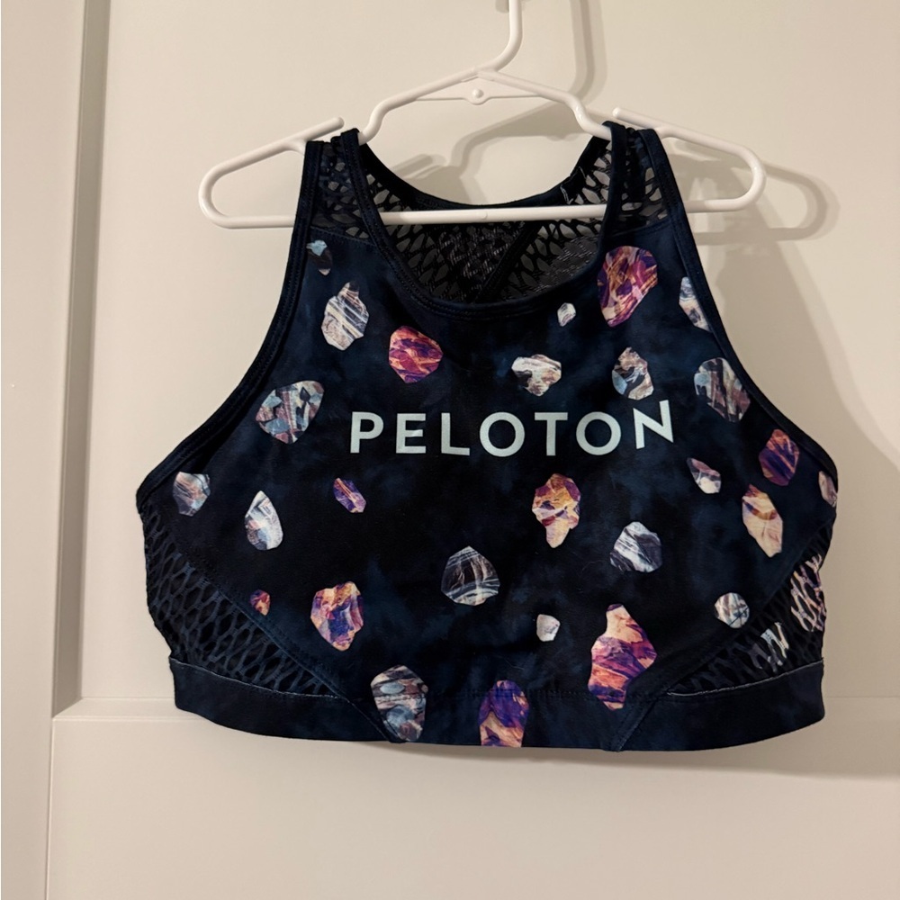 Peloton Navy Sports Bra with Purple & Multicolor Stone Print - Picture 4 of 4